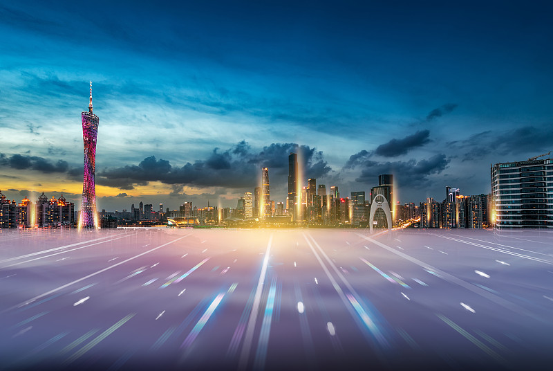 光线智能未来科技感商务房地产广告夜景广州全景城市建筑都市风光图片下载