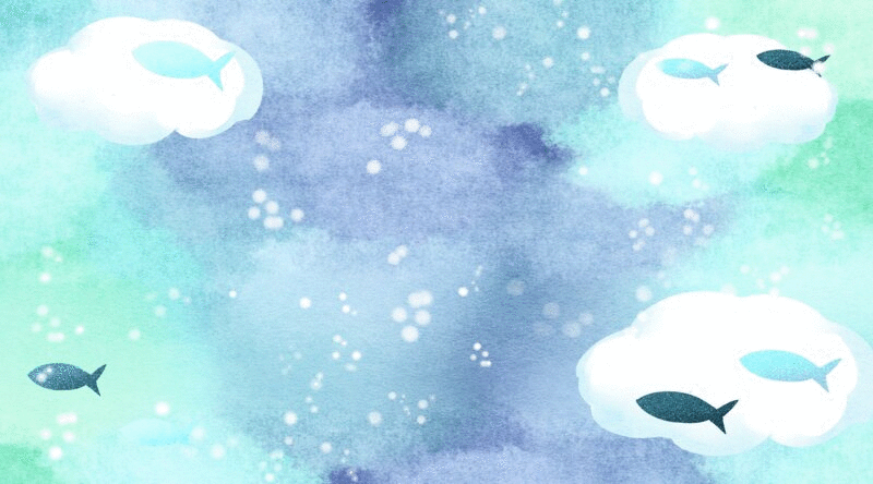 蓝色天空中飞过的鱼插画GIF动图下载