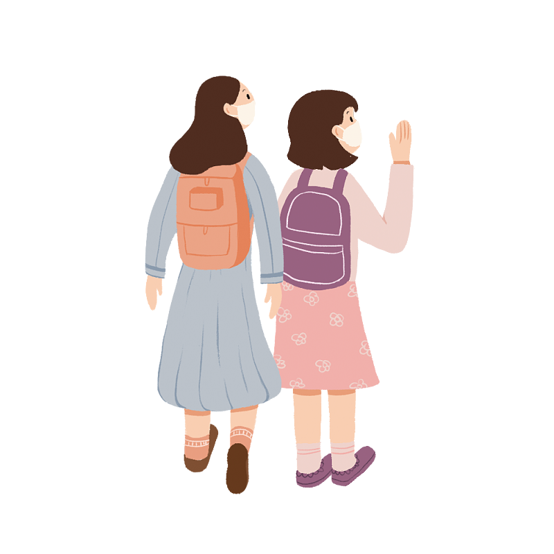戴口罩背书包去上学的两个女孩子图片素材