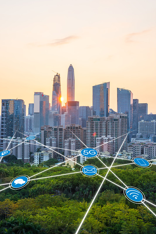深圳城市风光和5G网络概念图片下载