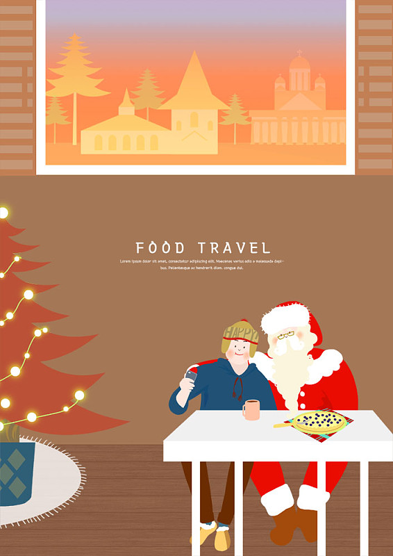 男孩和圣诞老人坐在圣诞主题的插图图片下载