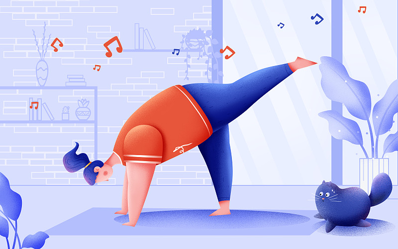 夏季减肥运动健身瑜伽噪点插画图片
