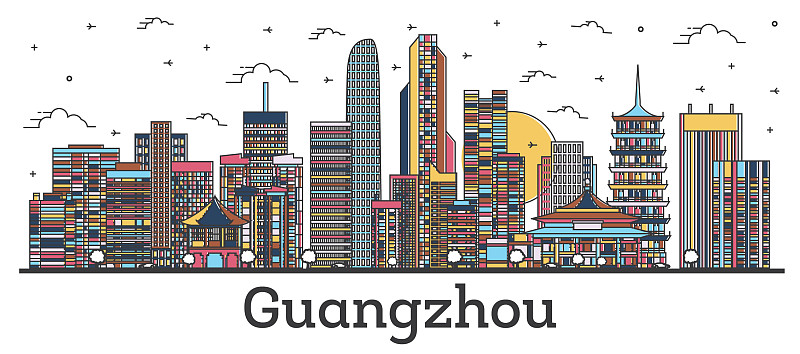 用色彩勾勒出中国广州城市的天际线图片素材