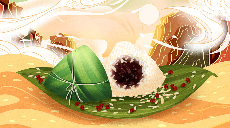 中国传统节日端午节豆沙粽子插画图片