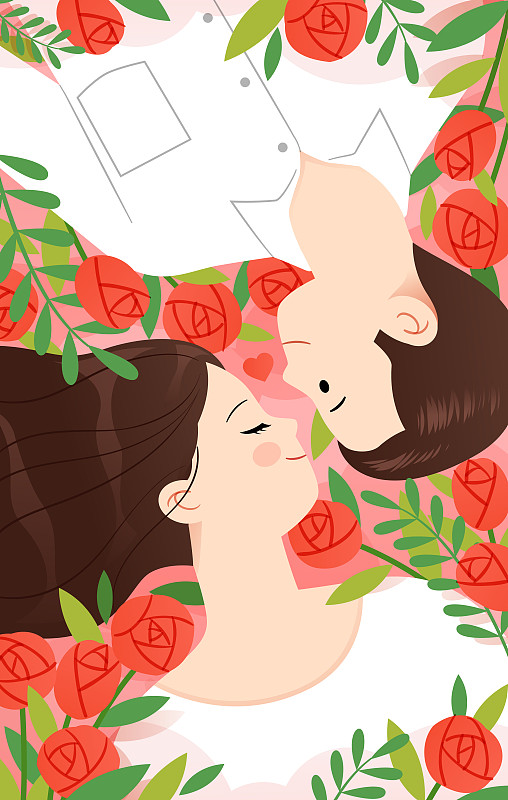 一对情侣躺在玫瑰花丛中图片下载