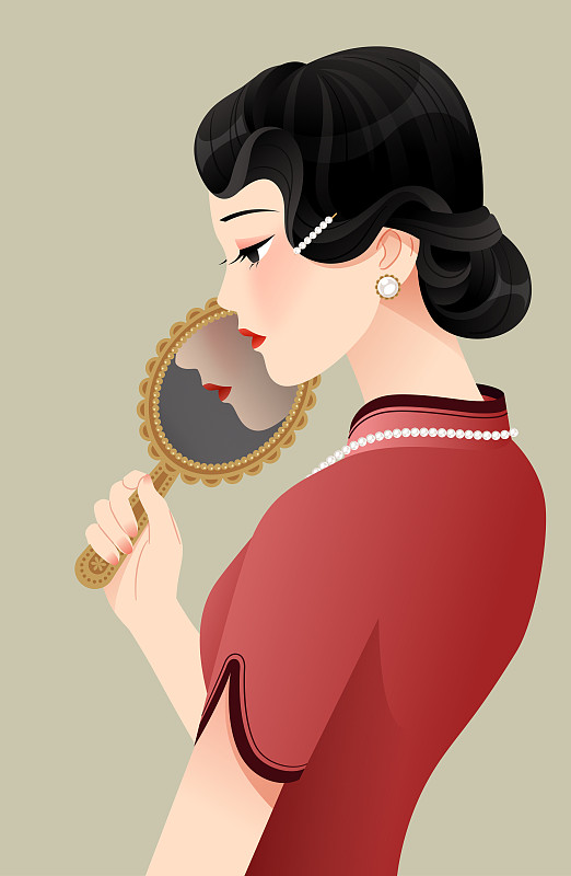 一个拿着镜子的旗袍美女图片下载