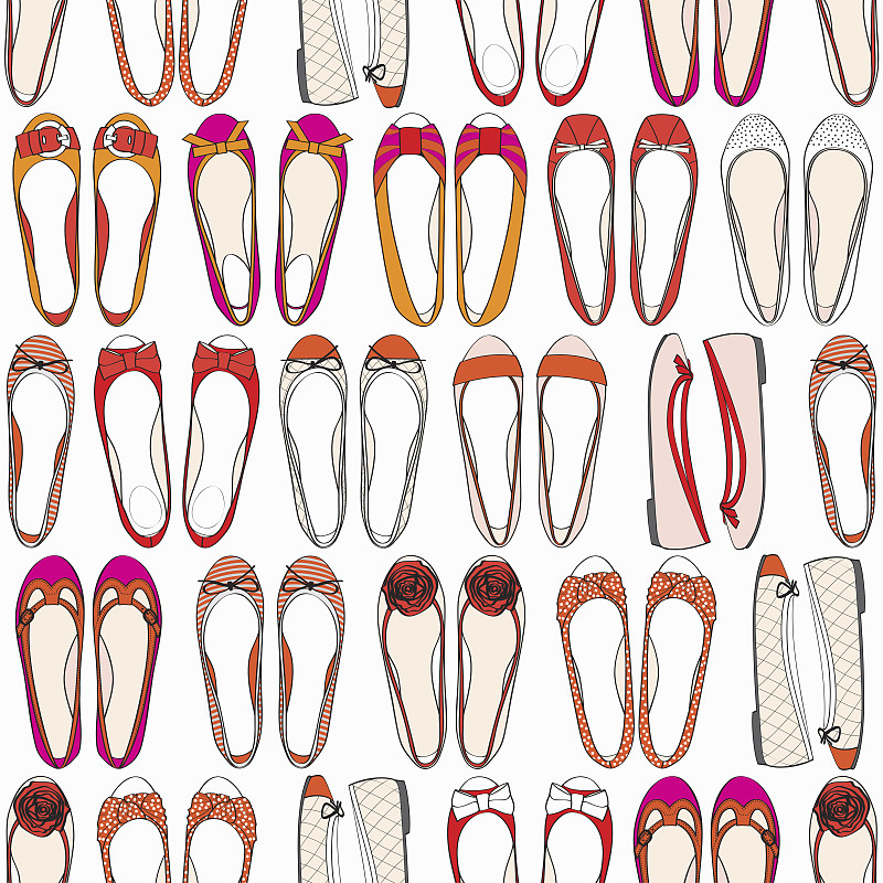 一排排不同的芭蕾舞舞鞋图片素材