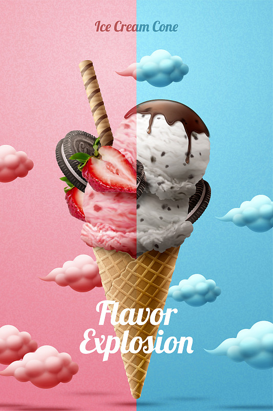 草莓与香草甜筒广告图片下载