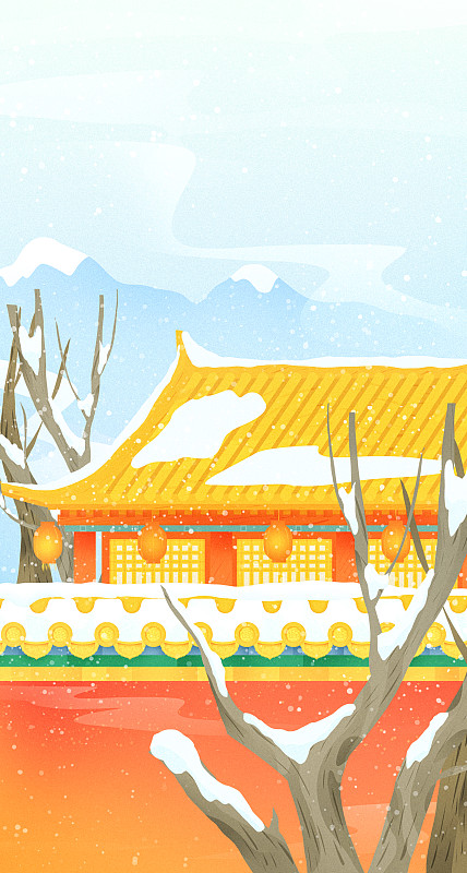 二十四节气小雪风景插画图片