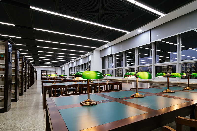 新中式风格装潢的图书馆大厅图片素材