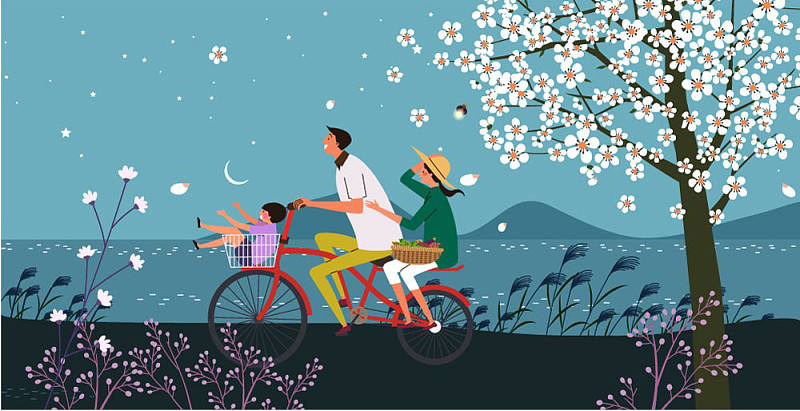 矢量插图的幸福家庭生活在农村的一面图片素材