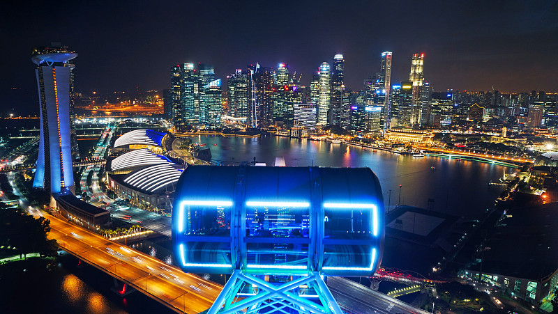 新加坡摩天轮上的滨海湾夜景图片素材