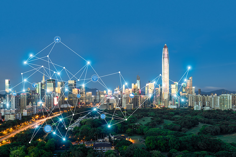 深圳城市风光和5G网络科技概念图片素材