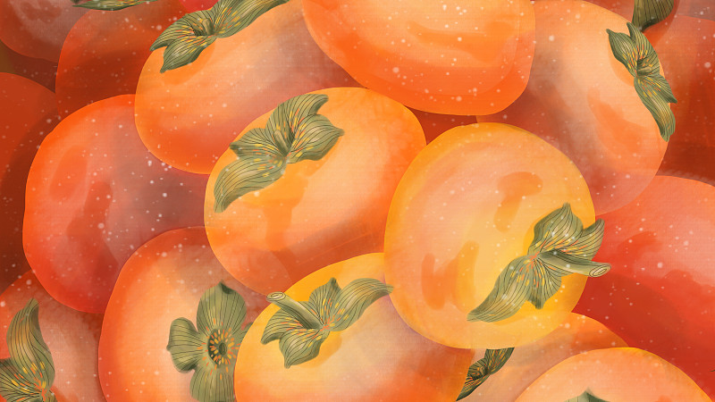 多个橙色的柿子堆放的插画图片