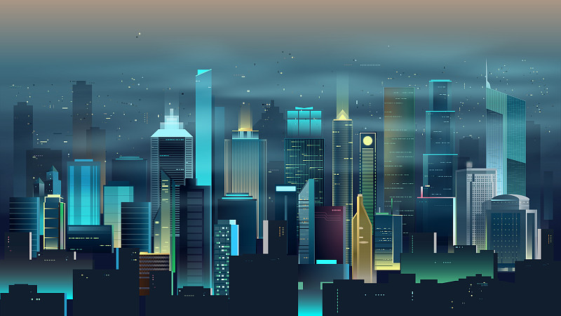 科技感霓虹灯城市夜景图片下载