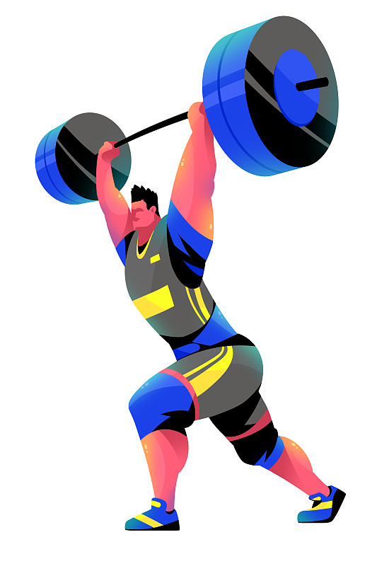 肌肉男手持杠铃举重的插画图片