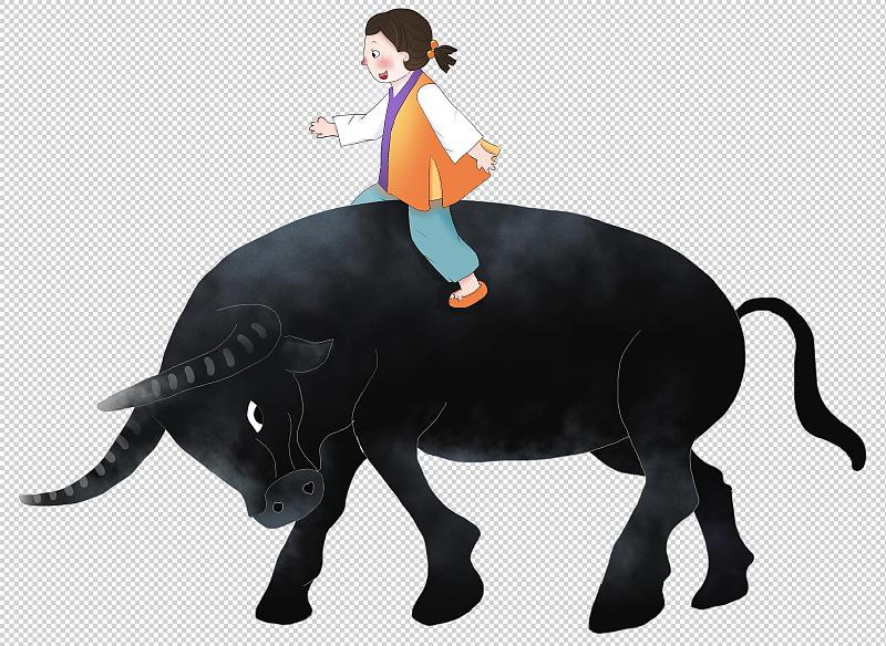 骑在牛背上的女孩图片素材
