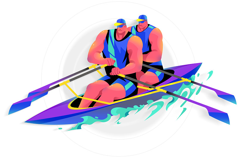 男子双人赛艇划船的插画下载