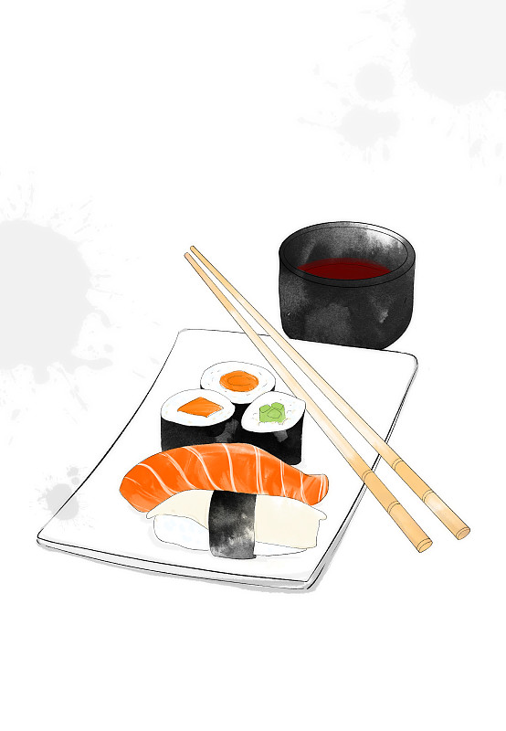 水彩美食插画日本料理新鲜寿司下载