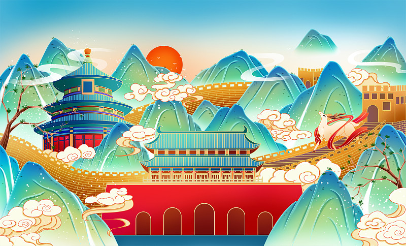 北京城市中国风建筑插画图片