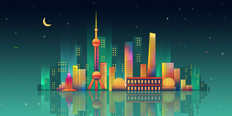 上海地标东方明珠塔渐变城市夜景图片下载
