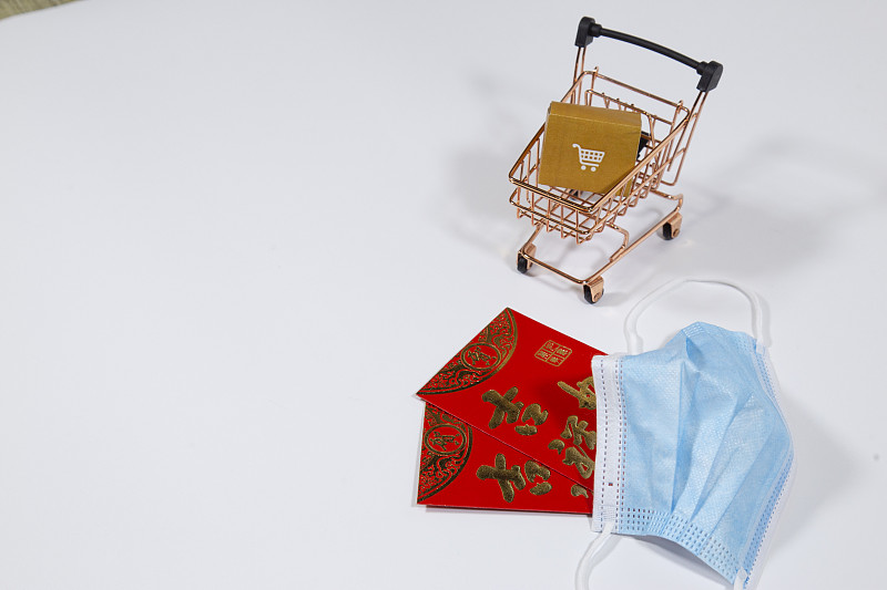 春节过年购物送红包防范疫情图片素材