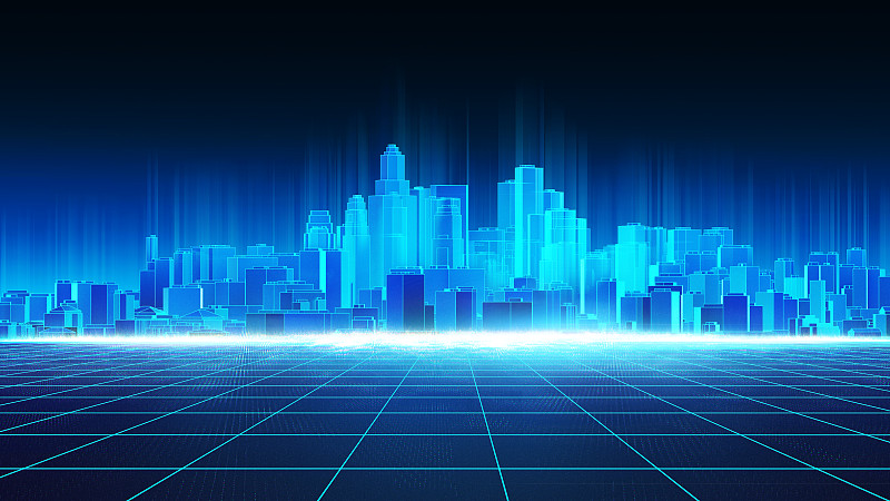 3D全息投影蓝色科技城市图片下载