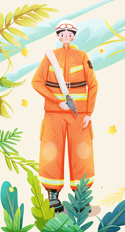 劳动节消防员单人插画图片