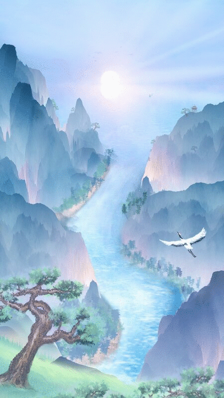 中国风的海上日出插画背景图片下载