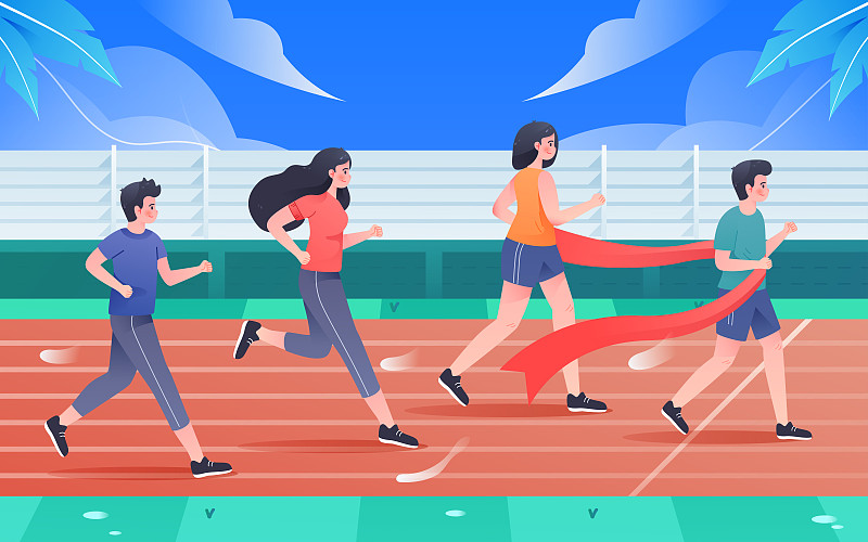 校园运动会人物跑步运动健身绿色出行插画图片