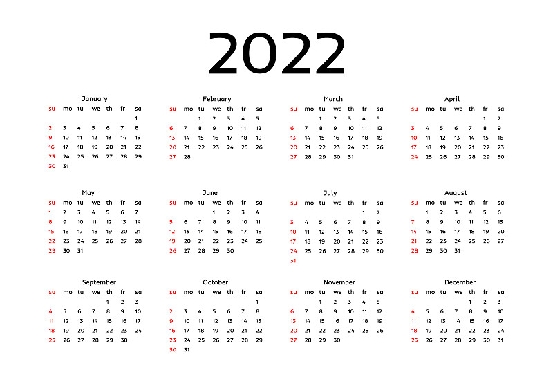 2022年的日历孤立在白色的背景上图片