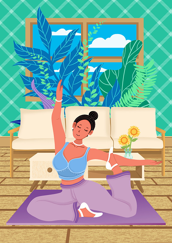 扁平风运动健身插画海报瑜伽图片