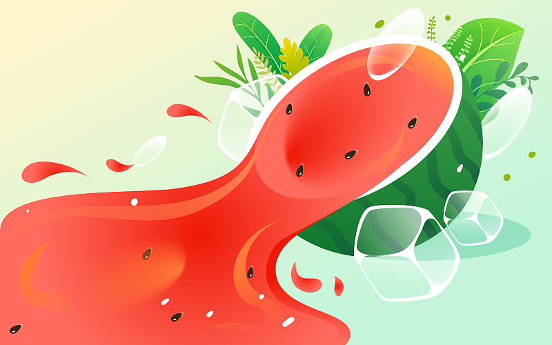 小暑节气人物吃西瓜度假娱乐休闲水果插画图片