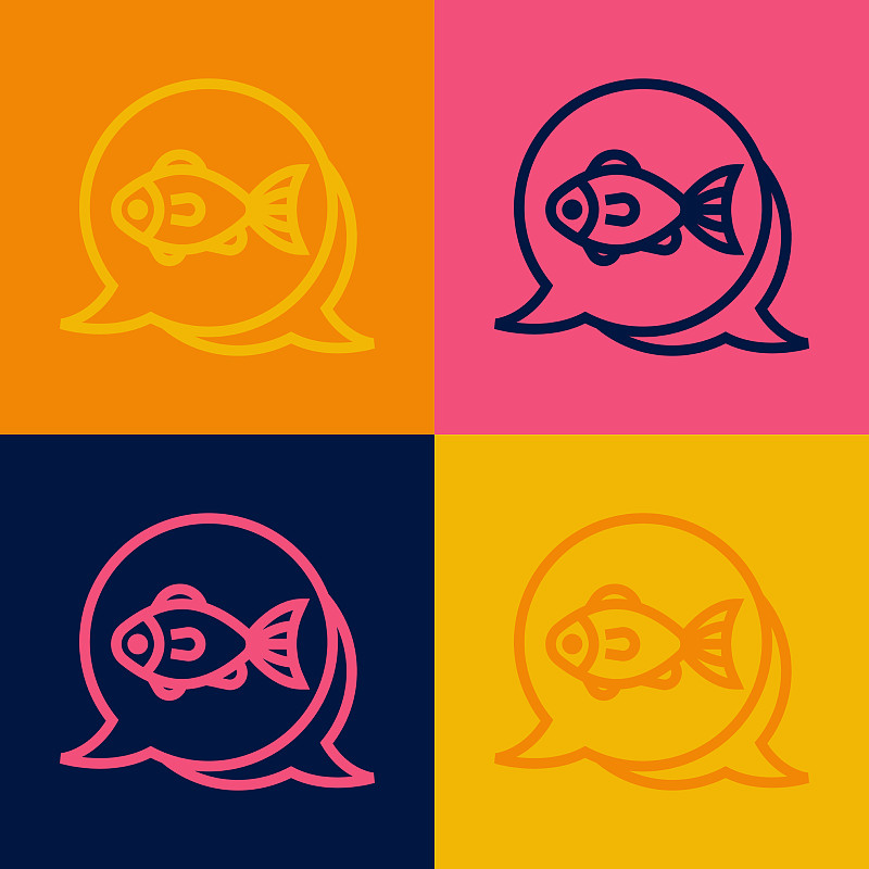 波普艺术线鱼图标孤立的颜色插画图片