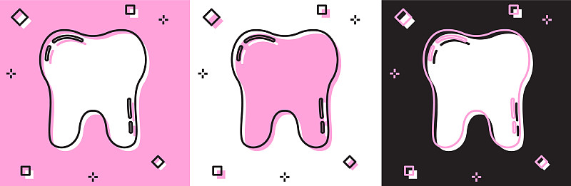 将牙齿图标隔离在粉色和白色黑色上插画图片