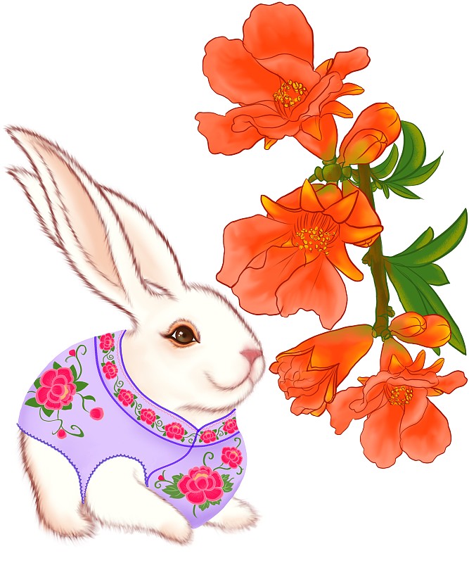 2023年兔年月份兔可爱白兔月历插图图片下载