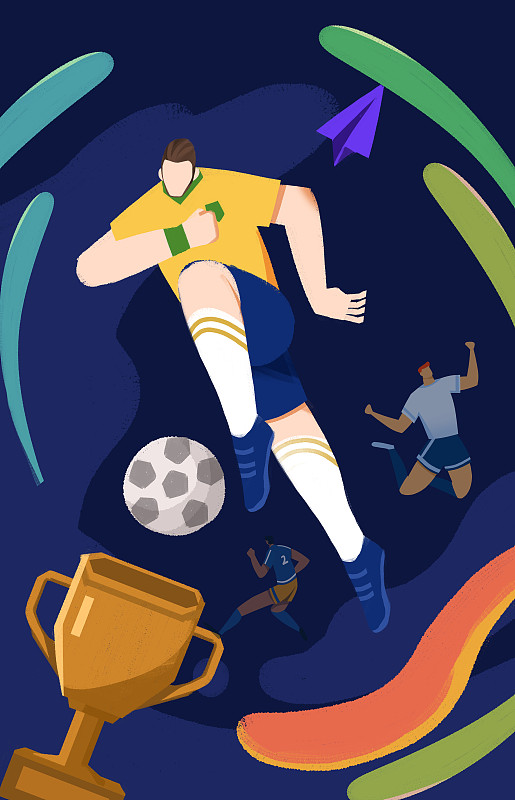 卡通手绘世界杯踢足球狂欢插画下载