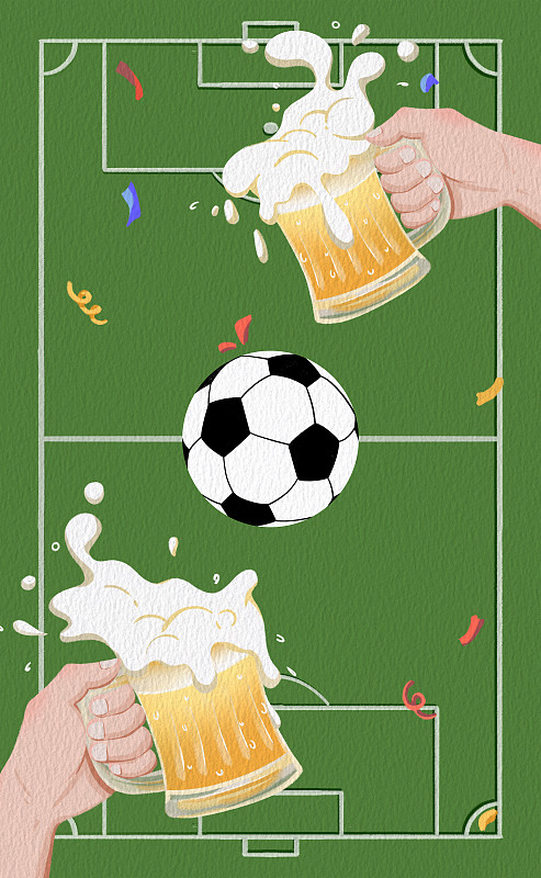 世界杯足球比赛干杯欢呼庆祝扁平纹理手绘插画下载