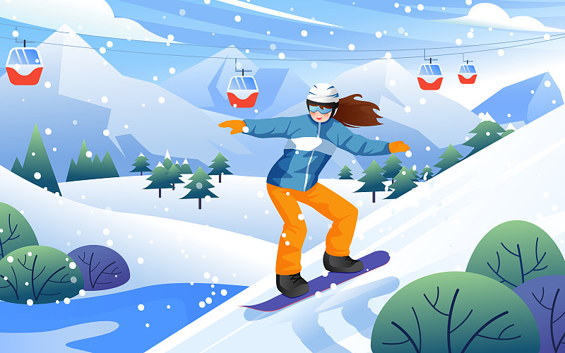 传统节气小雪滑雪运动矢量插画海报下载