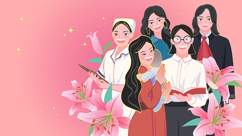 三八女神节快乐致敬女性职业女性矢量插画海报下载