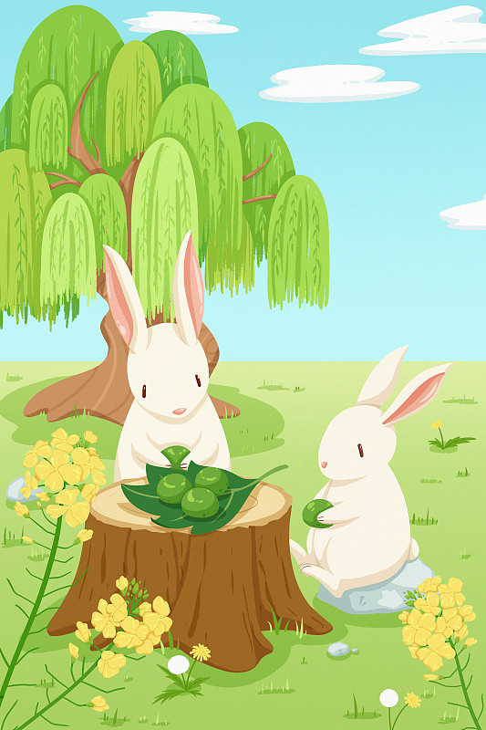 兔子野外吃青团图片下载