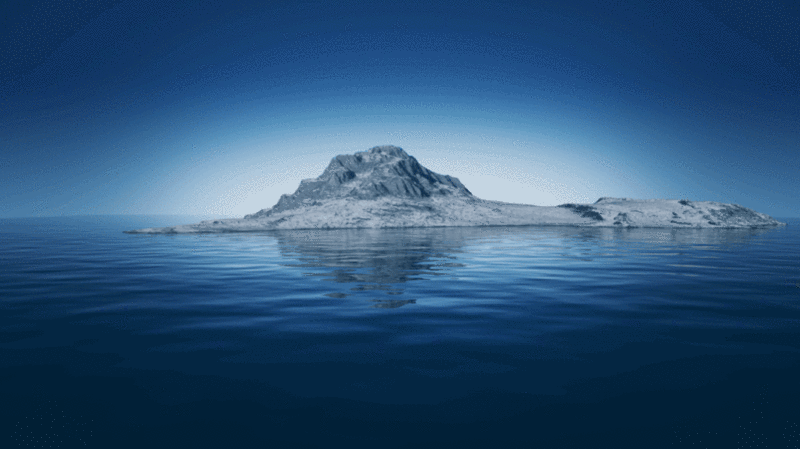 夜晚的水面与雪山3D渲染图片下载
