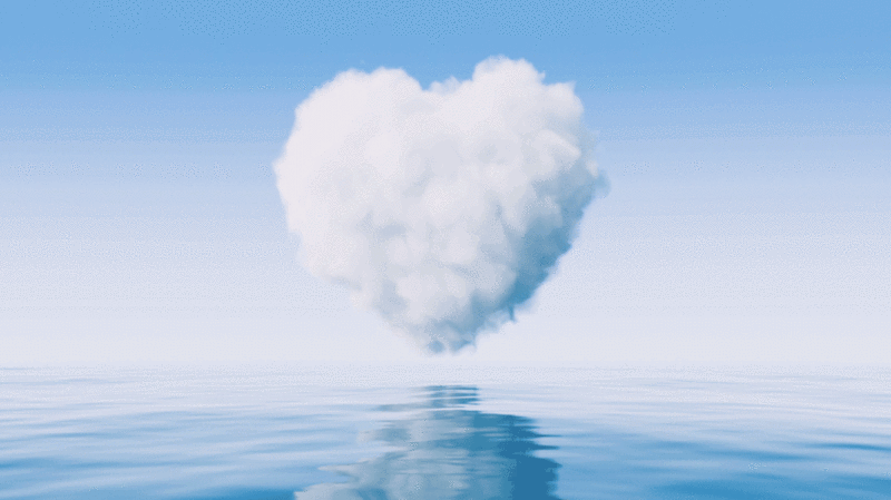 水面上心形的云朵3D渲染图片下载