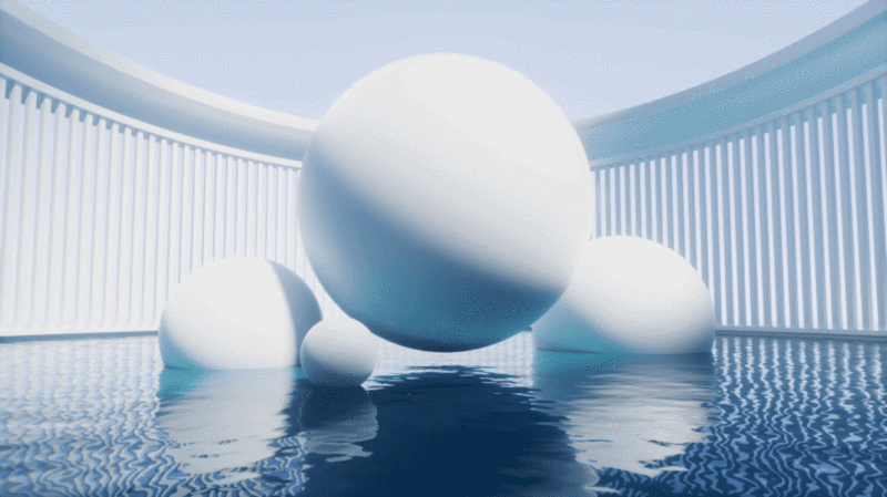 白色球体与水面3D渲染图片下载