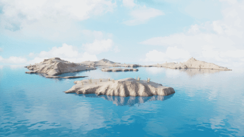 户外地形与湖面蓝天白云3D渲染图片下载
