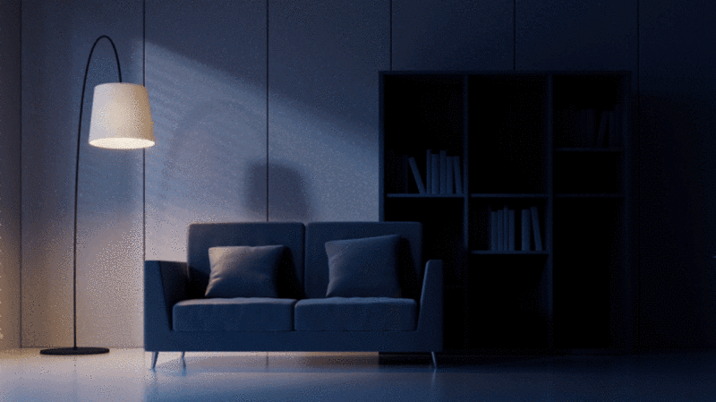 夜晚客厅建筑空间3D渲染图片下载