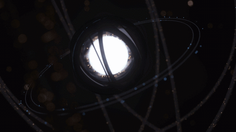 抽象发光球体与同心环绕结构3D渲染插画下载