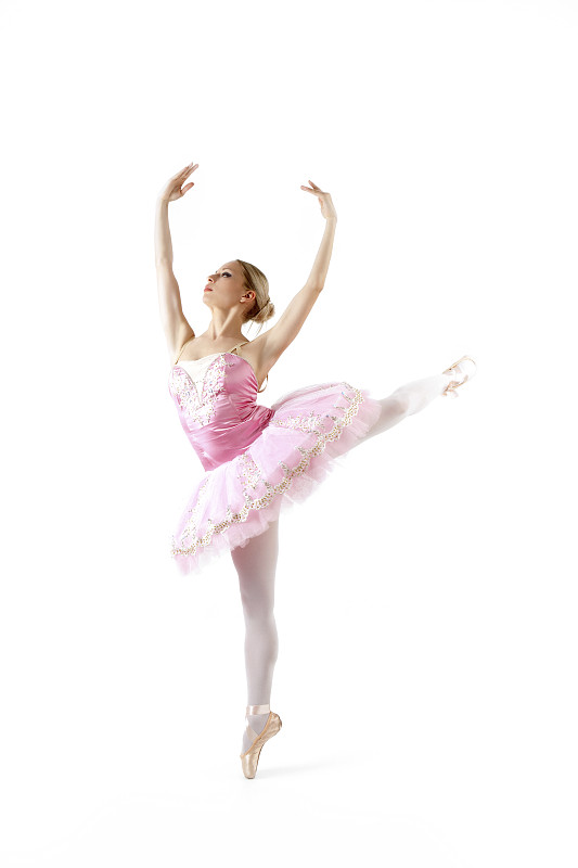 在白色背景上表演的芭蕾舞女演员图片下载