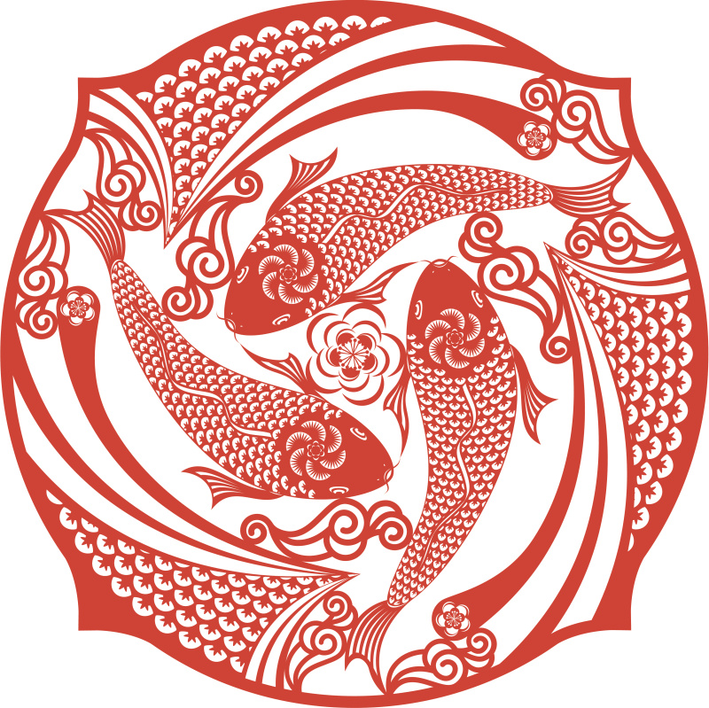 三鲤鱼围一圈中国纸的艺术象征图片下载