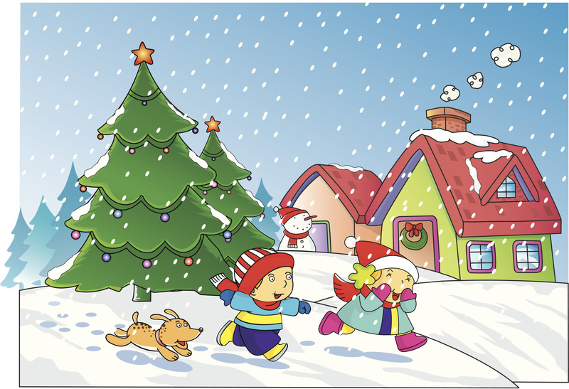可爱的孩子玩圣诞雪插图，复制空间图片下载